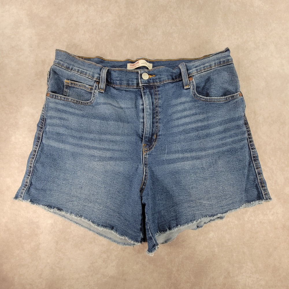 Signature Levi Strauss Heritage High-Rise Denim Shorts Medium Wash Blue 14 W32